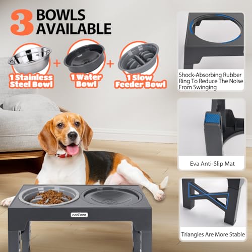 Nobleza Raised Elevated Dog Bowl with Stand 5 Adjustable Heights Pet Food Water Bowl with 800ml Slow Feeder+1100ml Steel Steel+800ml Non Spill Pet Bowls Dog Feeding Station for Small Medium Large Dogs - Image 4