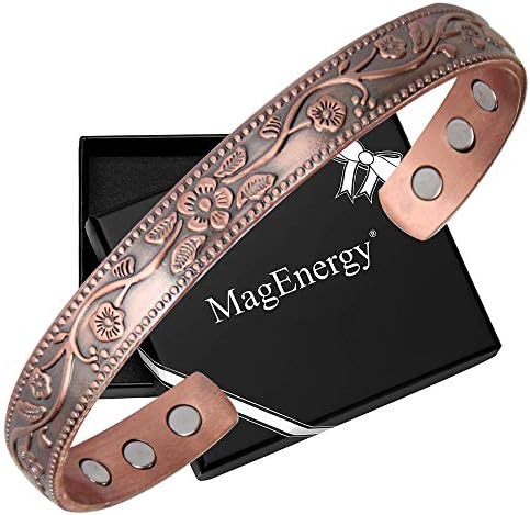 MagEnergy Copper Magnetic Bracelet for Women, 99.99% Pure Copper Cuff Bangle with 3500 Gauss Magnets, Adjustable Brazaletes with Jewelry Box
