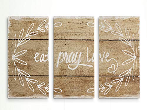 Renditions Gallery-Canvas Prints Wall Art-Eat, Pray, Love-Gallery Wrapped-Inspirational-Modern-Home DÃ©cor-Ready to Hang-3 Pieces-Each Canvas 16in.Wx32in.Hx1.5in.D-Total Size-48 Wx32 Hx1.5 D