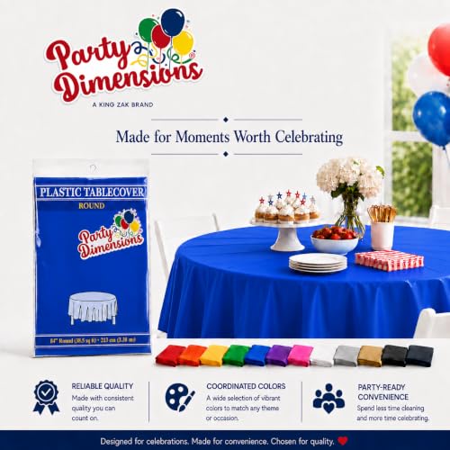 Image of Party Dimensions Blue Disposable Plastic Tablecloth for Round Tables (12 Pack) 84 inches Table Cloths for Parties, Events & Weddings, Indoors & Outdoors, Plastic Table Cover