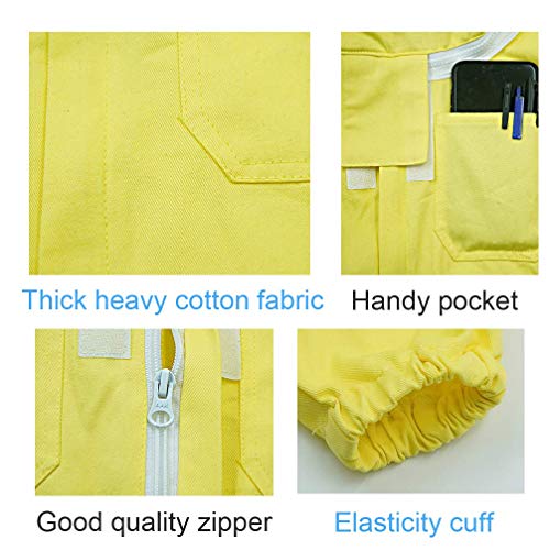 HunterBee Kids Full body Ventilated Beekeeping Suits / Children's Beekeeping Protective Cotton Suit/Self-supporting Fencing Veil hood(Yellow, 3.9ft Height)