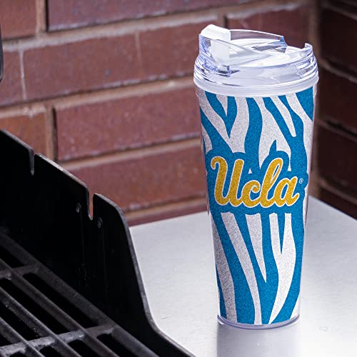 Image of Rico Industries NCAA Glitter 24oz Acrylic Glitter Tumbler with Hinged Lid, Officially Licensed Double Wall Tumbler with Straw