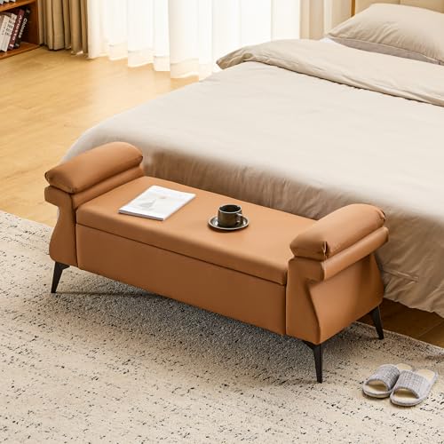 Ckaff Banc Bout de lit Banquette, Coffre de Rangement Ottomane Repose-Pieds Rembourré Pouf Pliable Banc de Chaussures 128 x 44 x 53 cm, Repose-Pieds pour...
