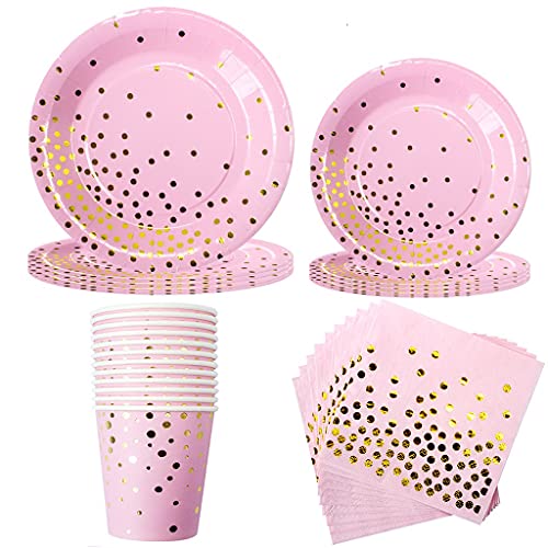 DreamJing Vaisselle Anniversaire Rose (80 invités) - Assiette Carton Gobelet Serviette en Papier pour Fete Anniversaire Mariage Princesse Fille Baby Shower Dîner Dessert