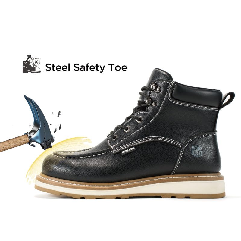 Image of Men's 6 inch Steel Toe Work Boots,Lace Up Moc Toe, Oil /Slip Resistant Industrial Safety Boots