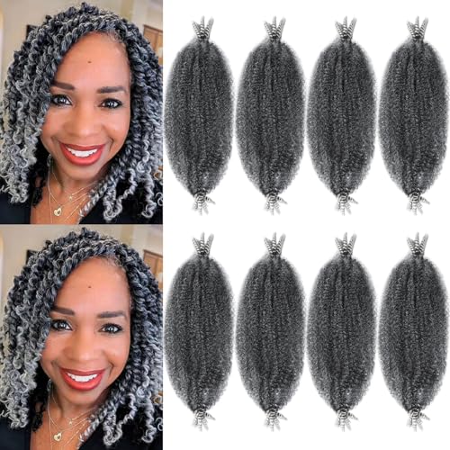 Sunsmilely Marley Twist Braiding Hair 12 Inch Afro Twist Hair 8 Packs Kinky Braiding Hair Twisted Up Springy Afro Twist Hair Ombre Gray Marley Hair Synthetic Wrapping Hair for Soft Locs