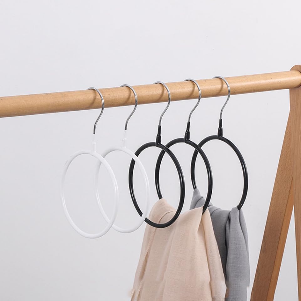 Amosfun 4pcs Scarf Organizer with Smooth Metal Rings Multi-Functional Tie Hanger for Scarves Belts Ties and Towels and Practical Closet Storage Black and White