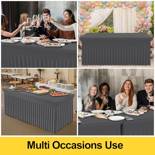 Image of Smiry Spandex Elastic Fitted Table Cloth Skirt for 8FT Rectangle Table | Stretch Washable Table Cloth, Banquet Table Cover for Wedding, Party, Indoor & Trade Shows, (Dark Grey, 96Lx30Wx30H)