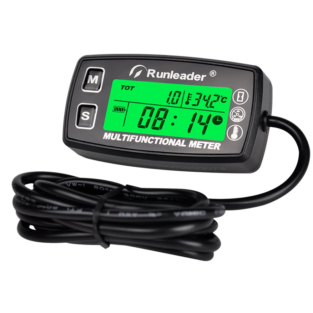 Digitaler Drehzahlmesser, Betriebsstundenzähler, Motorthermometer, Alarmdrehzahl und Zeit, Hintergrundbeleuchtetes Display Geeignet für Rasentraktor Kompressor Generator Schneemobil Schiff IP67