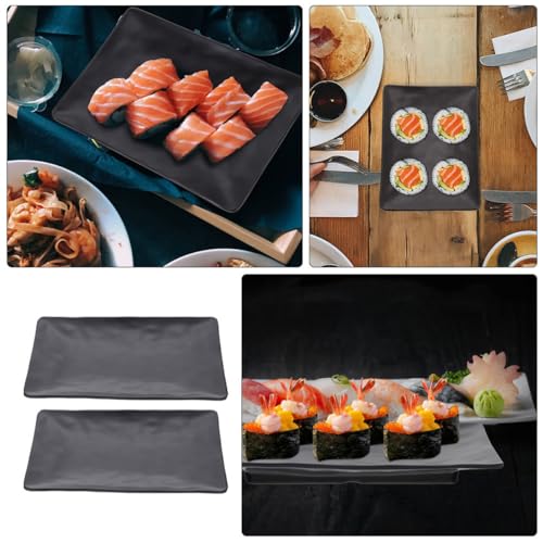 2 piezas platos sushi melamina negros rectangulares miniatura 4