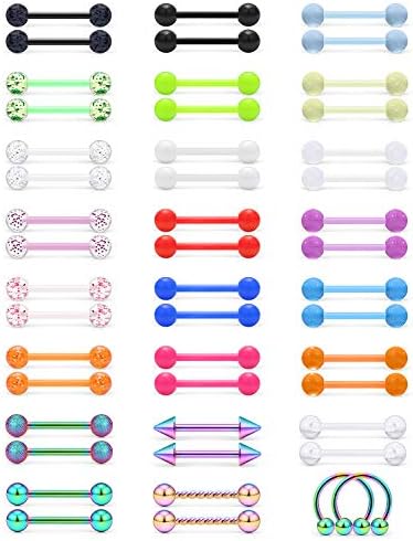 SCERRING 14G Nipple Rings Acrylic Bioflex Flexible Stainless Steel Tongue Ring Nipplerings Barbell Body Piercing Jewelry Retainer for Women Men 14mm 48PCS