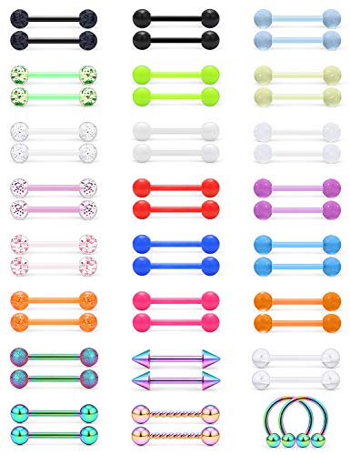 Scerring 14G Nipple Rings Acrylic Bioflex Flexible Stainless Steel Tongue Ring Nipplerings Barbell Body Piercing Jewelry Retainer For Women Men 14Mm 48Pcs #TOP9