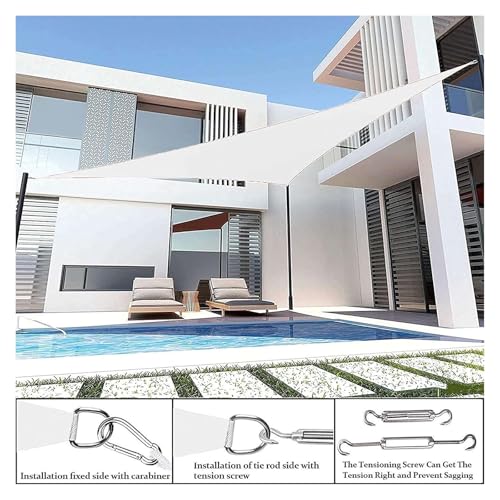 Toldo de sol triangular HDPE blanco de 4x4x5.7m con cuerdas para jardin 4