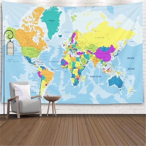 MEKPAM World Map Tapestry Color Tapestry Scratch Travel Map World Black Background Home Decoration Living Room 150X100CM/59X39 Inch
