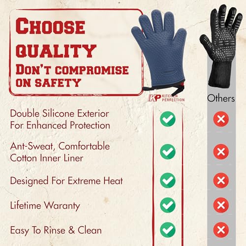 Image of KITCHEN PERFECTION Silicone Pizza Oven Gloves - Heat Resistant Oven Mitts | Waterproof, 5-Finger Design For A Better Grip, for Outdoor & Indoor Pizza Ovens, Compatible with Ooni, Ninja, Gozney & More