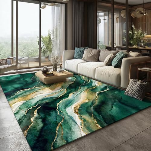 Luxury Emerald Green Gold Marble Area Rug