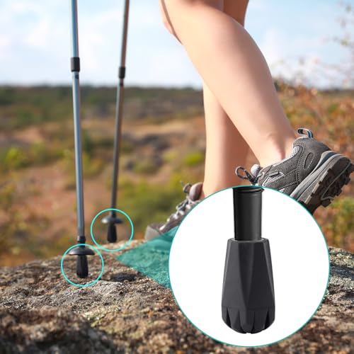 YALOJE 6PCS Walking Stick Tips, Shock Absorption Trekking Pole Tips Replacements, Anti-slip Wear-resistant Plastic Tip for Hiking Pole for Seniors or Outdoor Hikers, Mountaineers-Diameter:2.45cm,Black - Thumbnail 7
