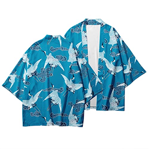 AMOMA Japanese Kimono Cardigan Flying Crane Open Front Breathable Lightweight Yukata Bathrobe3