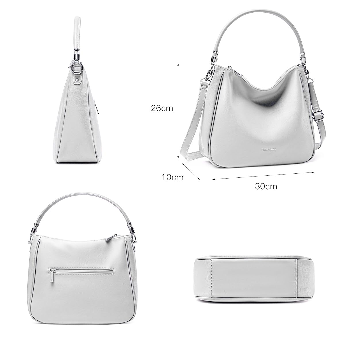 David Jones - Bolso Hobo para Mujer - Bolso de Hombro Tipo Bandolera de Piel Sintética PU - Bolso Tote de Tamaño Mediano con Asa Larga - Moda Clásica Urbana Práctica y Elegante, blanco, medium