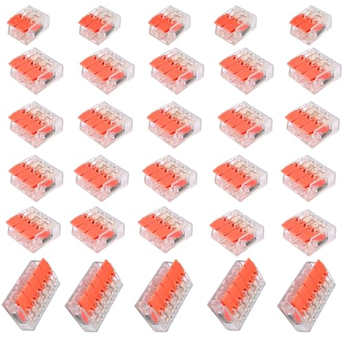 30 Conectores Rápidos de Cable Eléctrico con Palanca, Terminales Transparentes y Reutilizables para Empalme de Cobre y Aluminio, 2/3/5 Vías, Instalaciones Seguras en Hogar y Oficina
