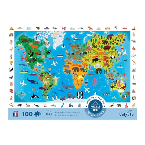 Puzzle Éducatif 100 Pièces : Planisphere des Animaux à Chercher et Trouver Neuf - vue 7