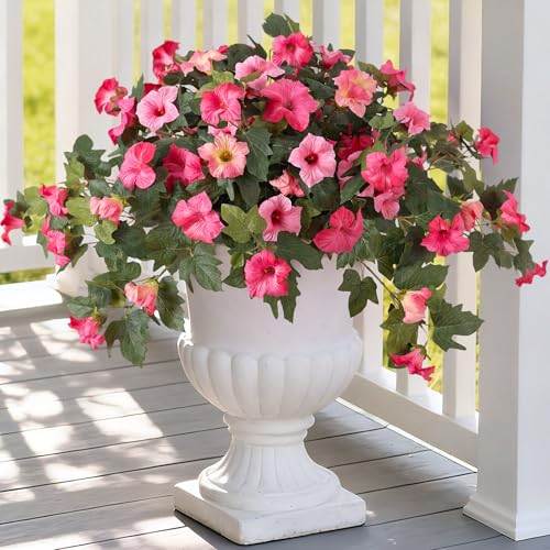 Ammyoo Artificial Fake Petunia Flowers for Outdoor Decoration, 2PCS Faux Silk Petunias Flower for Spring UV Resistant No Fade Realistic Plants for Garden Balcony Yard Porch Indoor  image 8