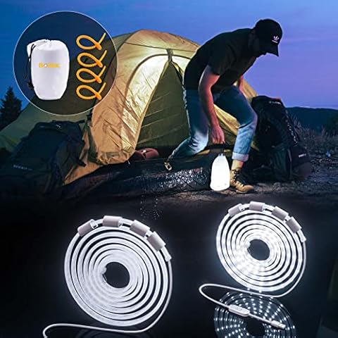 Bonlux 2-Sets USB LED Camping Strip Tent Lights Portable Lantern Waterproof LED Rope String for Hiking Backpacking Night Riding Lighting (Cold White) Cover