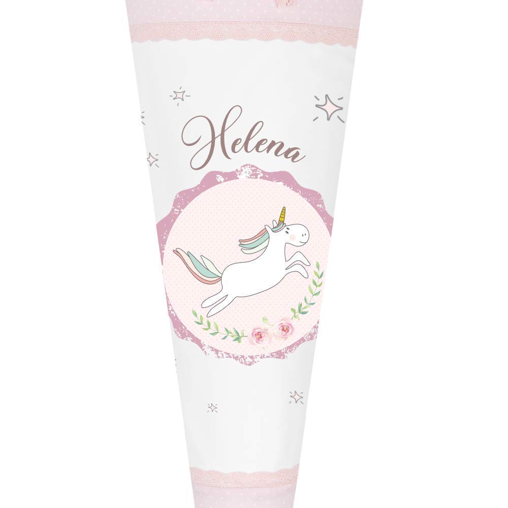 Einhorn Schultüte mit Namen aus Stoff 70cm groß
