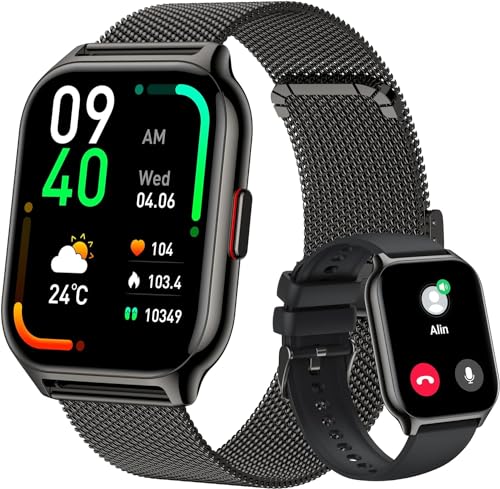 Popglory Smartwatch, Uomo Donna Effettua/Risposta Chiamate Orologio, 100+ Modalità Sportive Fitness, SpO2/Pressione Sanguigna/Sonno Monitor, 24H Cardiofrequenzimetro, Compatibile con iOS/Android