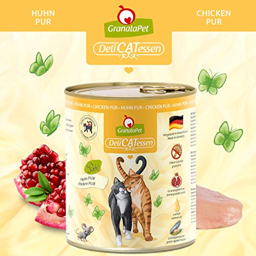 GranataPet DeliCatessen Huhn PUR, Nassfutter für Katzen, Futter ohne Getreide & ohne Zuckerzusätze, Katzenfutter mit hohem Fleischanteil & hochwertigen Ölen, 6 x 800 g