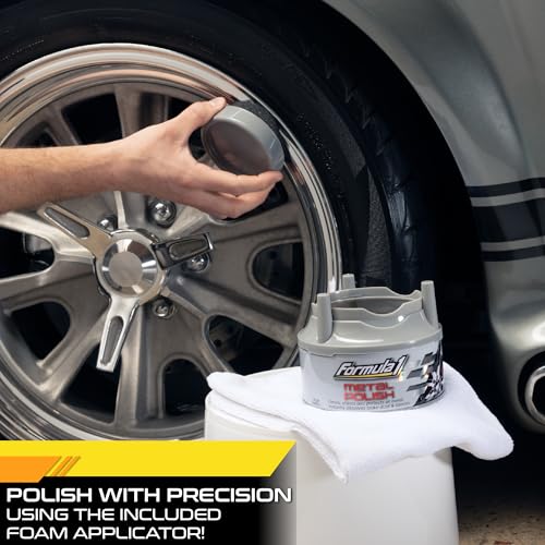 Image of Formula 1 Metal Polish for Car | Cleans, Shines & Protects Metal Surfaces | Ultra-Bright Sine | With Applicator Sponge, 283g