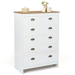 IDMarket ISIS - Cajonera 6 cajones 80 cm, color blanco y bandeja madera