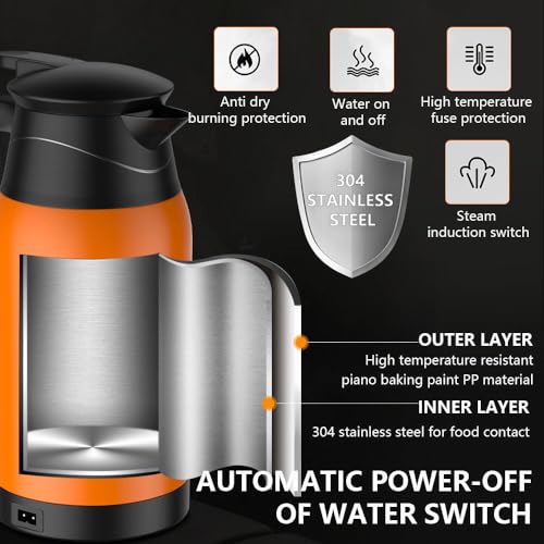 ZOYDP Wasserkocher Auto 1000ml, 12V Auto Wasserkocher, 12v Wasserkocher mit Temperatureinstellung, Edelstahl Wasserkocher Auto zigarettenanzünder, Elektrischer Wasserkocher für 12V 100W Auto Lkw