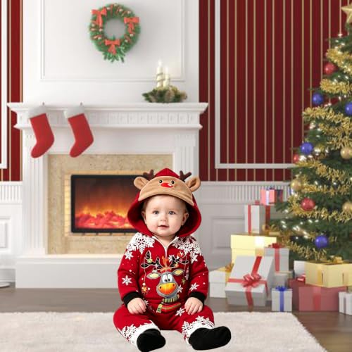 Christmas Pajamas for Family Cozy Reindeer Elk Xmas Graphic Hooded Jammies - image 3