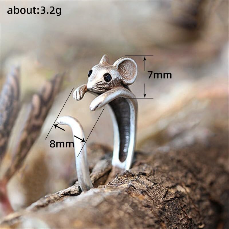 FLYYQMIAO Little Mouse Vintage Animal Index Finger Ring Cute Open Wrap Ring Handmade Burnished Mouse Ring for Women Teen Girls Party Adjustable Birthday Gift Jewelry Comfort Everyday Ring4