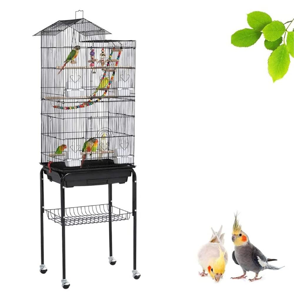 Jaulas para pájaros,Jaula Pájaros Metal,Jaulas Grandes,Jaulas para Aves,Jaula de Aves Exterior,Jaula con Ruedas,Portátil con 4 Ruedas giratorias de 360° Soporte Desmontable(46 * 35.5 * 158.5cm)