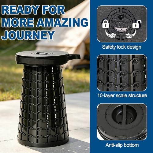ALEVMOOM XXL Collapsible Stool for Adults, Capacity 1000lbs, 19.7" Adjustable Height, Wider & Taller Heavy Duty Portable Stool for Camping Fishing Travel Queue-Black&No Cushion - Image 5