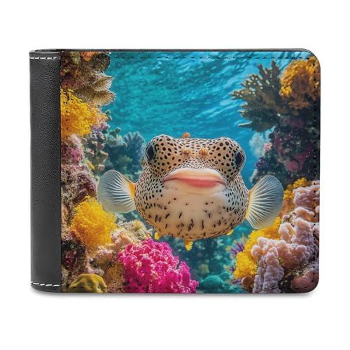 Puffer Fish Coral Fish Bifold Wallet PU Leather Front Pocket Slim Credit Card Holder Coin Purse for Women Men