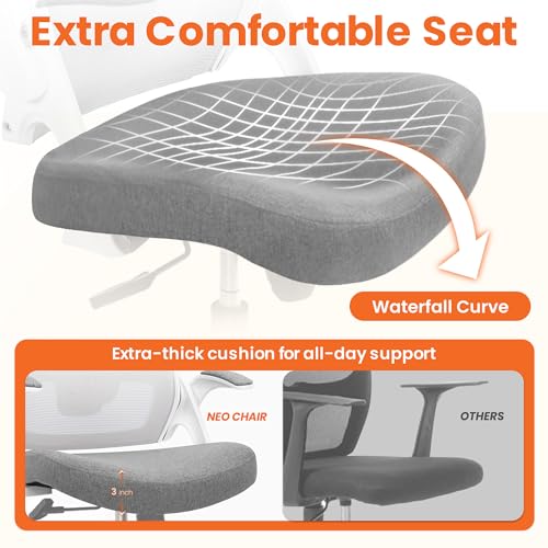 Image of NEO CHAIR Office Desk Chair Gaming Computer High Back Support Mesh Comfy Seat with Adjustable Ergonomic Headrest Lumbar Rolling Flip-up Armrests and Wheels (Grey)