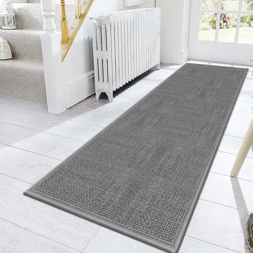 GOYLSER Gray 2x10 Runner Rug for Hallway, Water Absorbent Laundry Room Rug Runner, Natural Jute Long Carpet Runners for Hallway