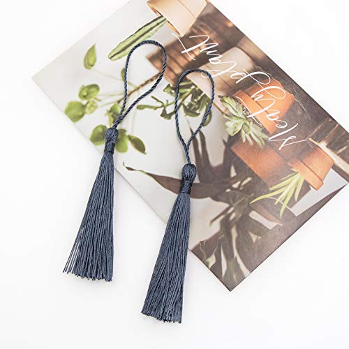 Image of VAPKER 100 Pieces Dark Gray Color 13cm /5-Inch Silky Handmade Soft Tassels Floss Bookmark Tassels with 2-Inch Cord Loop for Jewelry Making, DIY Projects, Bookmarks