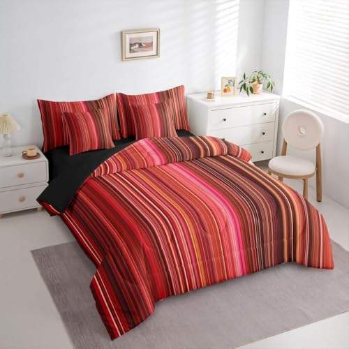 Couette 90x190 enfant rouge à rayures verticales avec 2 taies d'oreiller