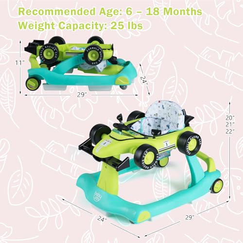 Image of BABY JOY 4-in-1 Baby Walker, Foldable Activity Walker with Adjustable Height & Speed, Music, Lights, Anti-Rollover, Toddler Push Walker, Baby Walker with Wheels for Boys Girls 6-18 Months (Green)