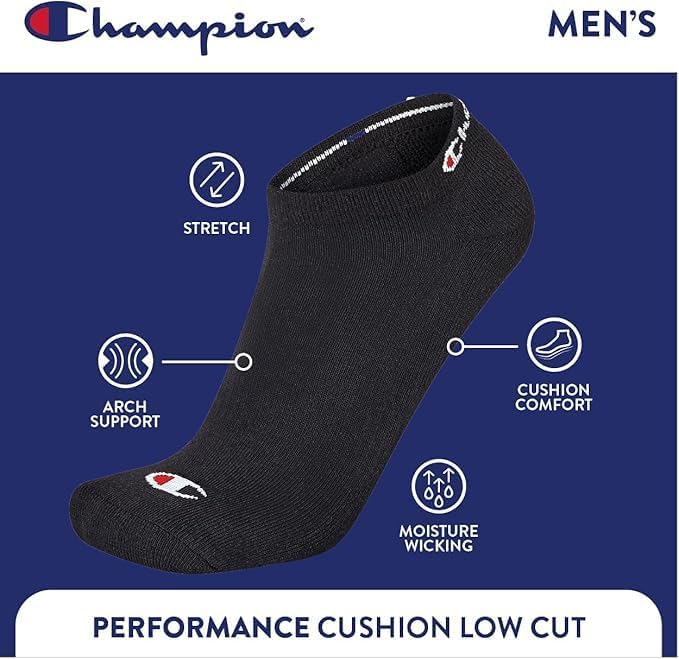 Champion Men's Low Cut Beathable Moisture-Wicking Athletic Socks (6-Pack) - Image 3