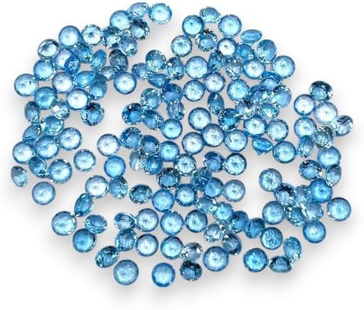 Natural swiss blue topaz 2mm round shape faceted cut calibrated size loose gemstone