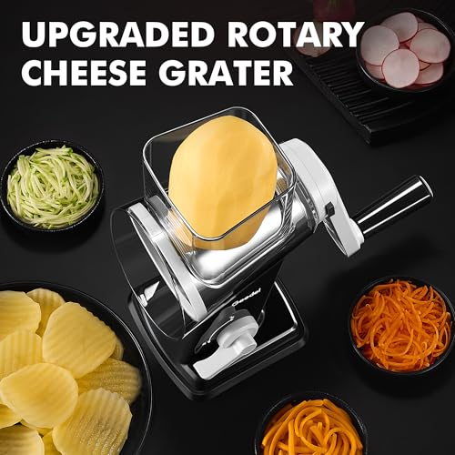 Image of Geedel Rotary Cheese Grater - Upgraded Vegetable Shredder with 4 Interchangeable Blades, Easy to Clean Cheese Shredder with Handle, Kitchen Grater Nuts Grinder for Cutting Cheese, Vegetable, Nuts