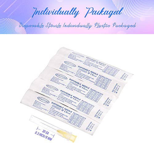 Image of 30 Gauge 5 /16 Inch Needles Luer Lock Disposable Lab Supplies, Pack of 100 | SHAOTONG 30G 5 /16 inch 8mm Needle with Cap for Liquids Measuring or Refilling, Sterile, Individually Wrapped