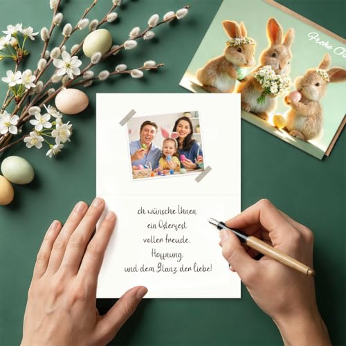 GluckGeschenk 12er Osterkarten mit Umschlag, Frohe Ostern Aufklappbare Osterkarte, mit Osterhasen & Ostereiern Design, für Familie, Freunde & Kollegen