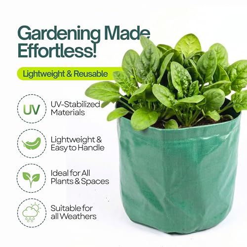 Image of Bio Blooms Round HDPE Grow Bag for Terrace & Kitchen Gardening | Pack of 10 | 18x12 | 340 GSM Heavy Duty Outdoor Planter for Vegetables, Flowers & Plants (Olive Green)