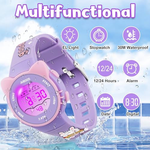 Image of Juboos Kid's Digital Watch for Boys and Girls, Waterproof LCD Digital Sports Kids Watch with 7 Color LED Lights, Stopwatch, Alarm